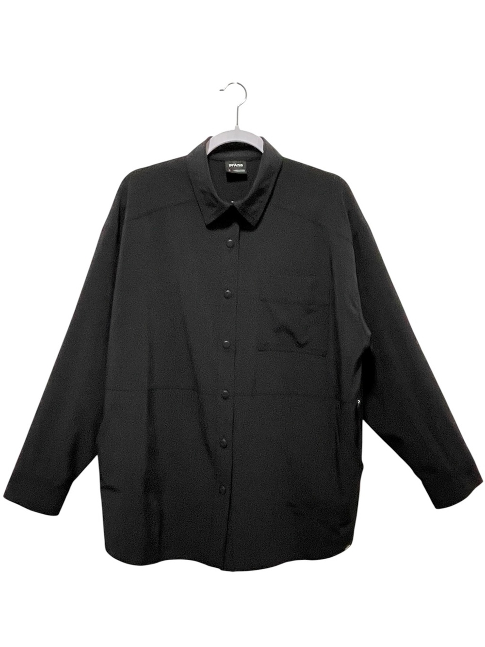 Prana Railay Oversized Button Up Shirt Black Utility Lightweight Pockets Size M